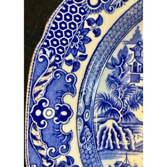 Vintage Burleigh Ware Willow Scalloped Gold Rimmed Bread Plate 7 - 1/2" Diameter - Picture 7 of 9